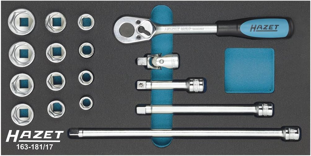 Hazet 163-181/17 Tool Set in Safety-Insert-System, Black/Blue/Silver, 1/3