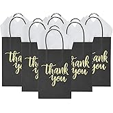 DjinnGlory 50 Pack Small Black Thank You Paper Gift Bags with Handles 9x5.5x3.15 Inch and Tissue Paper for Christmas Gifts, Wedding Bridal Baby Shower Graduation Party Goodies