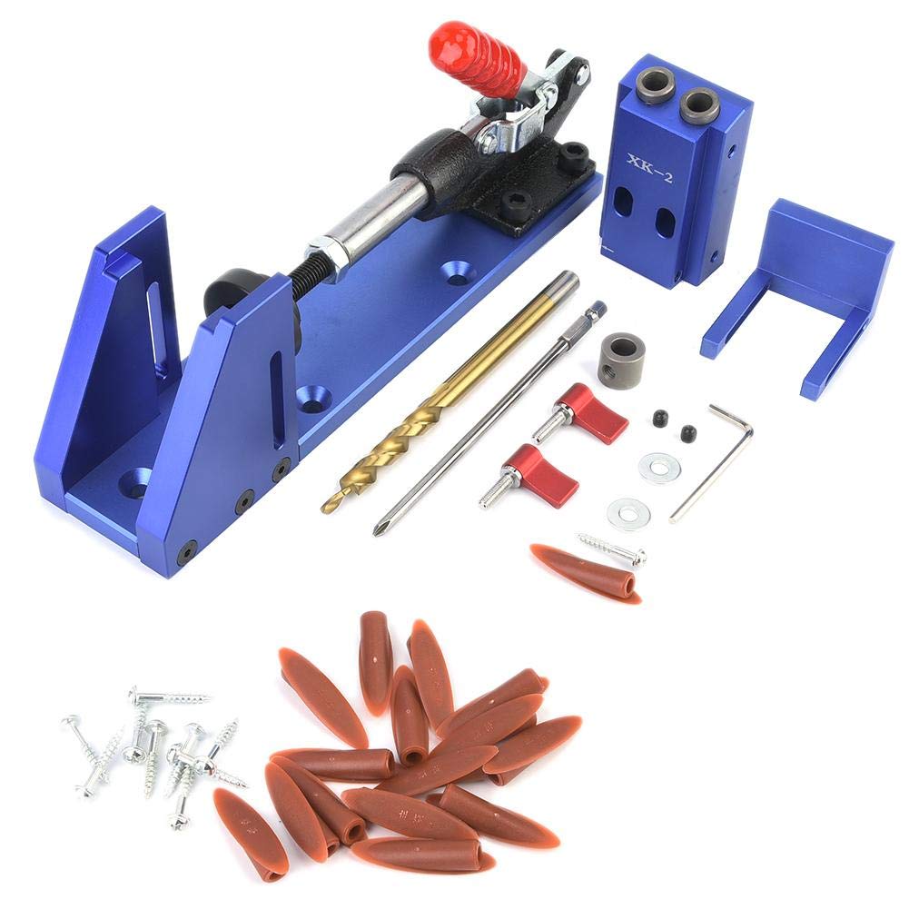 Pocket Hole Screw Jig Kit, Woodworking Joint Tool Clamping Pocket Hole Jig with Toggle Clamp and Step Drill Bit,Drilling Guide Angle Tool Locator Tool