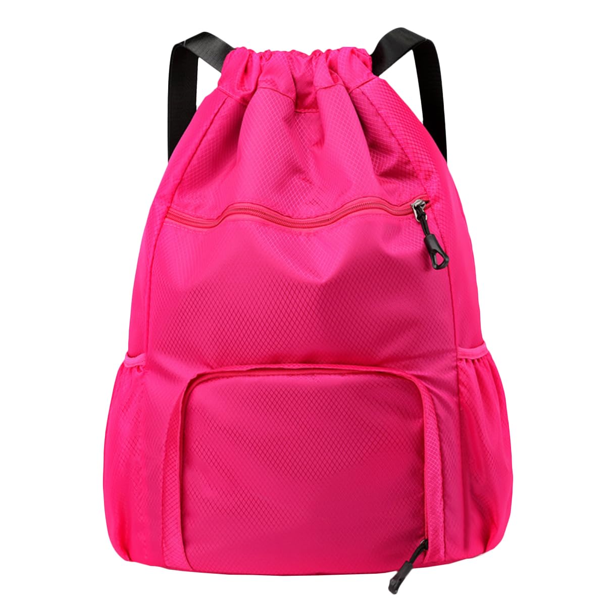 FAVORTALK String Bag Personalised Drawstring Gym Bags Waterproof Swim Bag with Shoe Compartment Large Capacity Drawstring Bags with Bottle Holder, Rose Red-L 17606