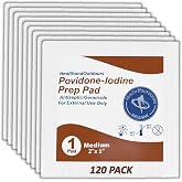HAO Povidone-Iodine Prep Pads (120 Count), 10% Solution, Disposable Individually Wrapped Wipes For Wound Care, First Aid