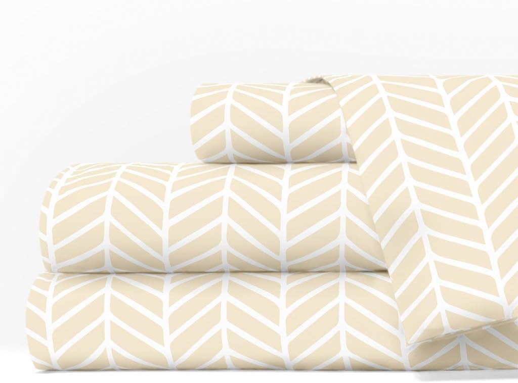 Egyptian Luxury 1600 Series Hotel Collection Herringbone Pattern Bed Sheet Set - Deep Pockets, Wrinkle and Fade Resistant, Hypoallergenic Sheet and Pillowcase Set - King, Cream-White