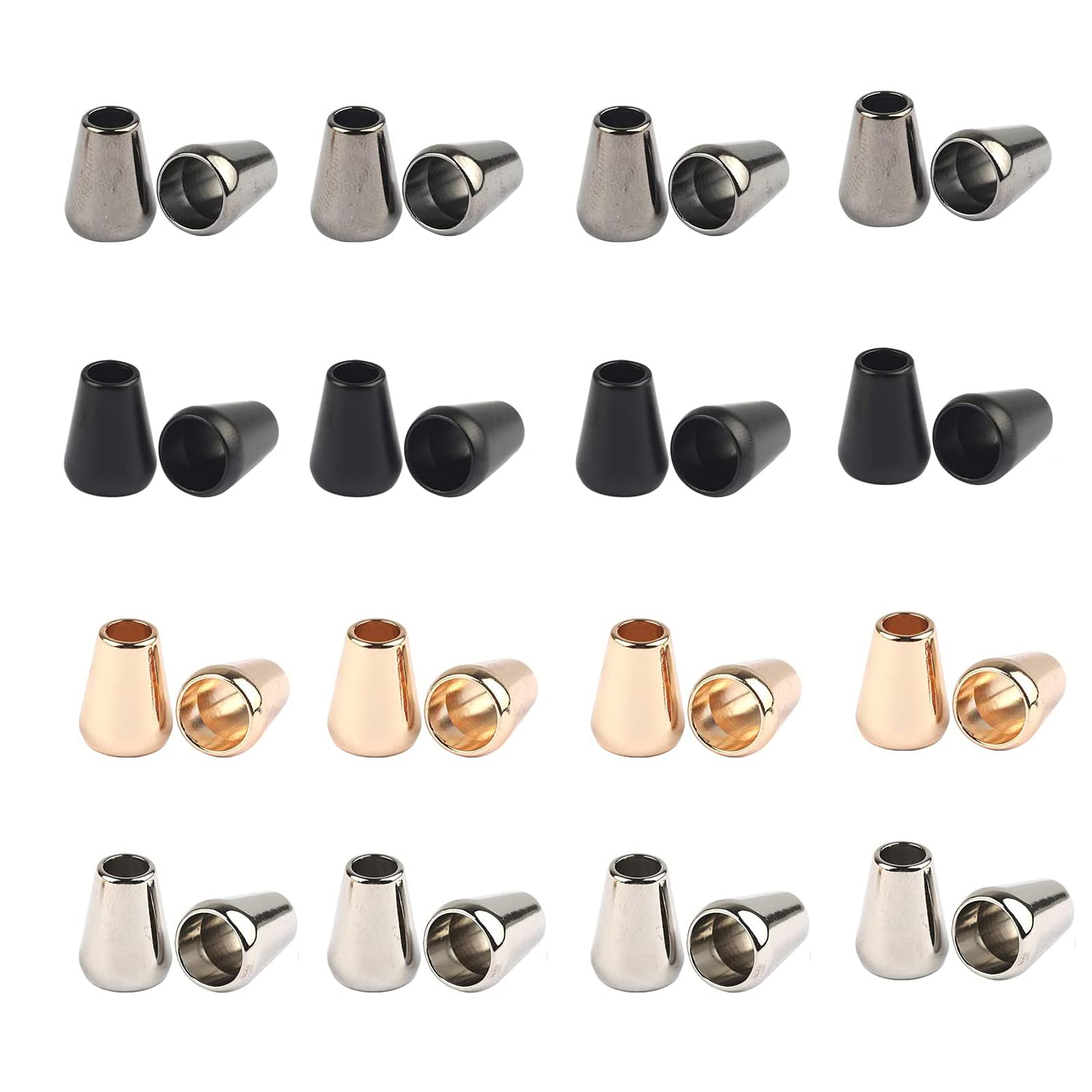 MiaLover Pack of 40 Sealing Caps Metal End Piece Cord Closure End Plugs Cord Stopper Gold Silver Black for Lanyard Clothing Backpack Sportswear Paracord 13 x 8 mm