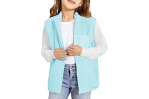 Haloumoning Girls Sherpa Fleece Vest Kids Fall Winter Full Zip Fuzzy Outerwear Jacket with Pockets 5-14Y