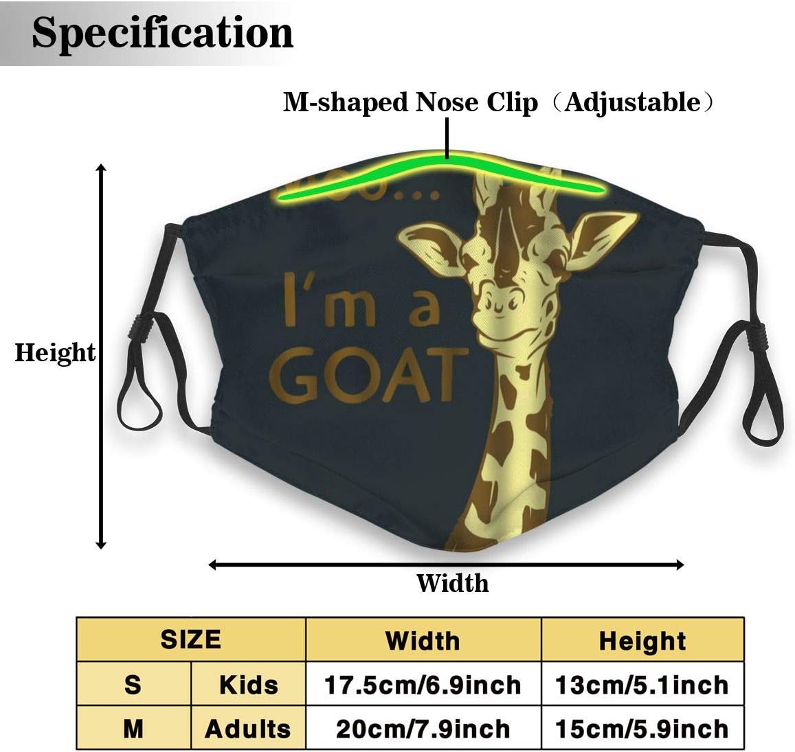 POSONINGS Funny Giraffe Quote I'm A Goat KN95 Mouth Mask,Free Two N95 Filter Elements Mask Personality Print Anti-Pollen Mask Anti-dust and Polyester Face Mask Face PM2.5