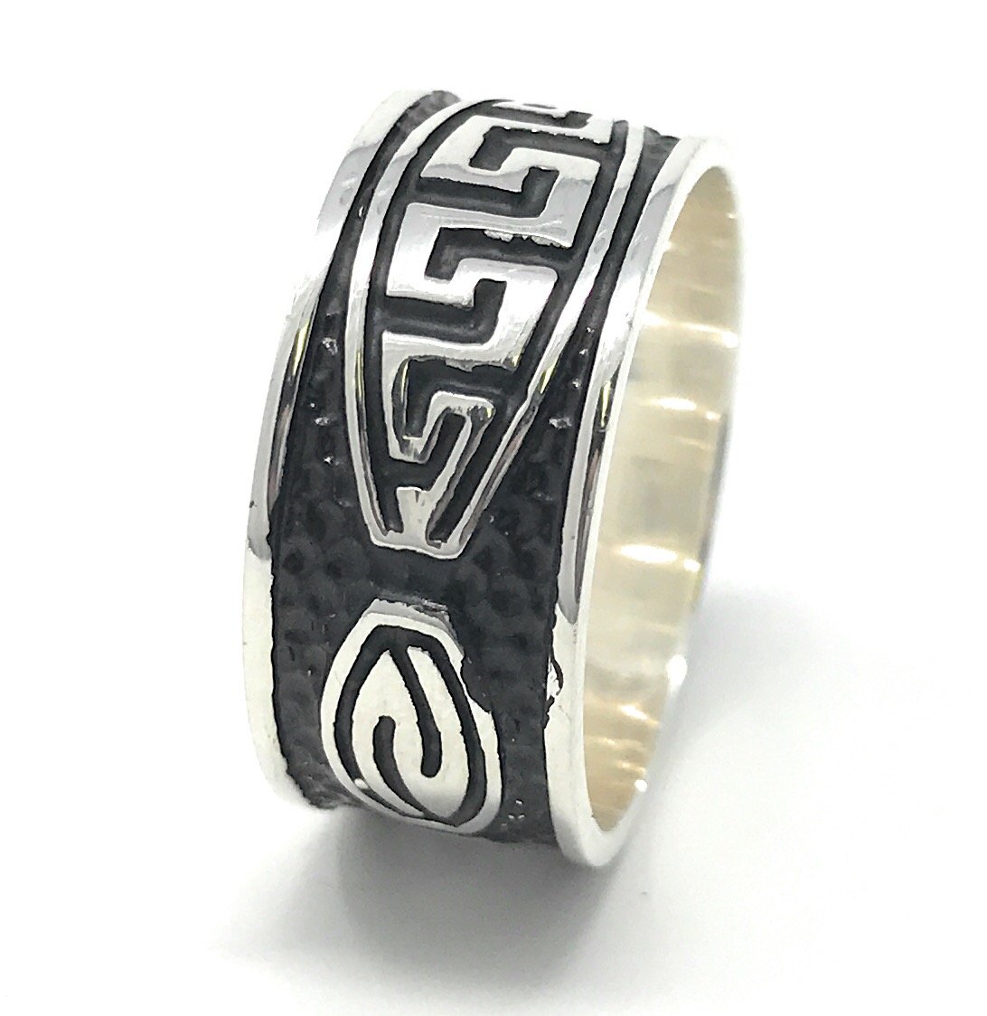 KAR925K Stamped Solid Sterling Silver Carved Wide Ring M2
