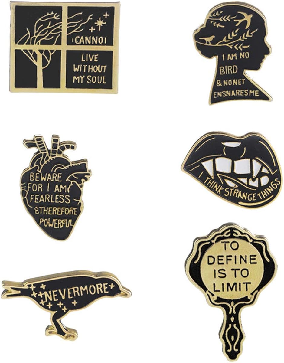 WINZIK Lapel Brooch Pins Set 6Pcs Cartoon Mirror Lips Lark Bird Series Pattern Novelty Badges Ornaments For Women Children Clothing Bags Decor