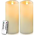 Enpornk 7” x 3” Flameless Candles, Flickering Moving Flame LED Candles, Battery Operated Candles with Remote and Timers, Ivory White, Set of 2