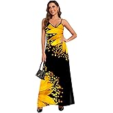 Women's Maxi Sunflower Dresses Sleeveless Long Tie Dye Dress Casual Sundresses with Pockets