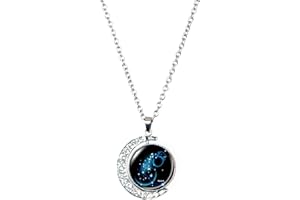 DEQIYIJI Zodiac Necklace Jewelry Birthday Gifts Astrology 12 Constellation Horoscope Sign Galaxy Crescent Half Moon Pendant Necklace