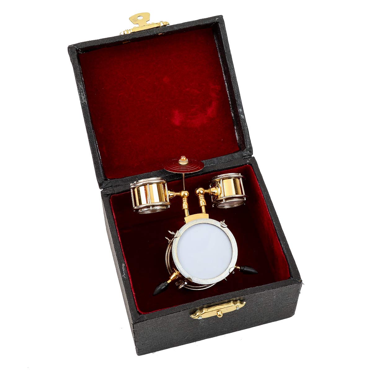 Miniature Drum with Case - Gold, Mini Percussion Musical Instrument - Mini Drum - Miniature Dollhouse Model - Christmas Ornament and Gift
