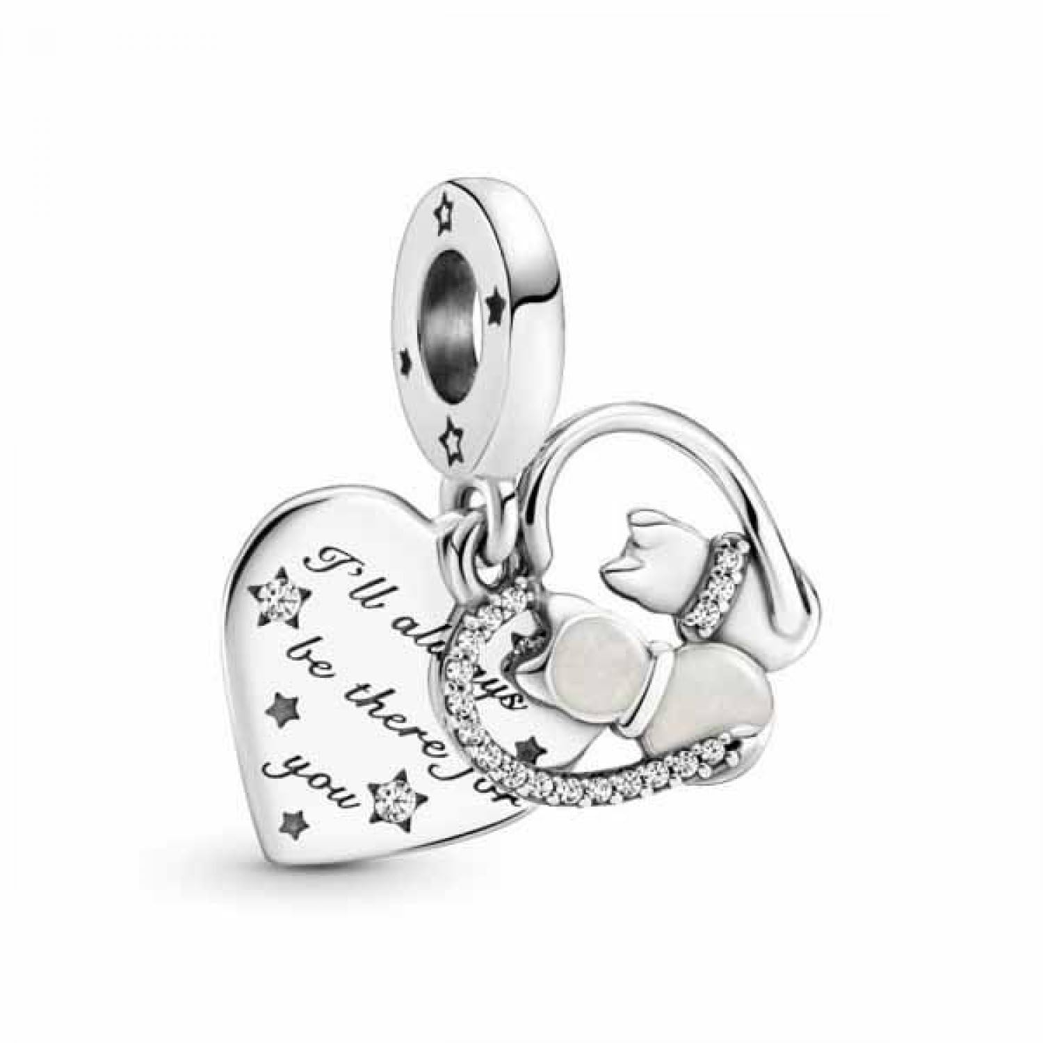 Pandora Passions Cats and heart sterling silver dangle with clear cubic zirconia and shimmering silver enamel