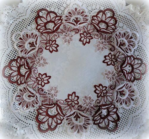 16" Lace Doilies Set of 2 Victorian Burgundy & White Flower European Lace