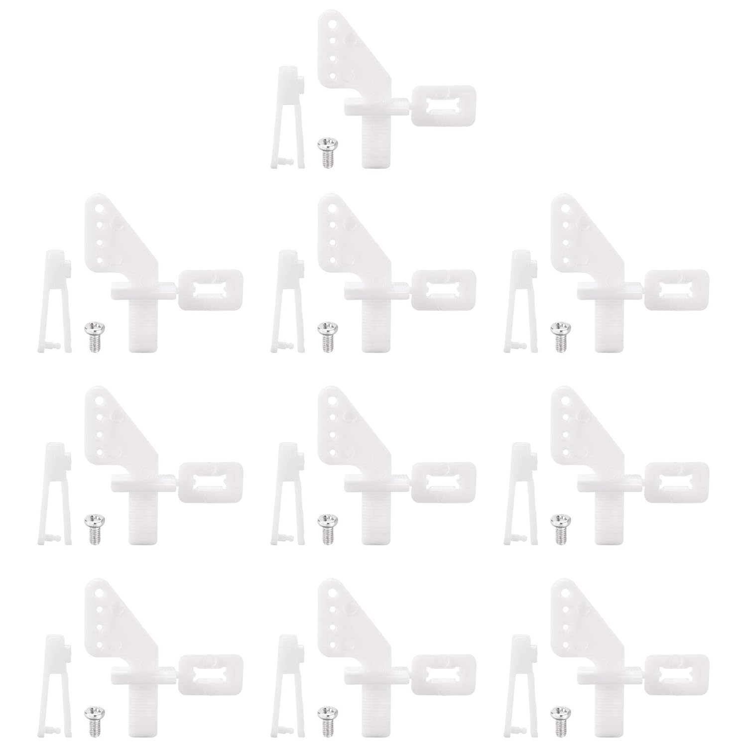 sourcing map 10Sets 4-Hole Nylon Pin Control Horns and Clevis Kit Model Airplane Electric Aircraft RC Fixed-Wing DIY Parts