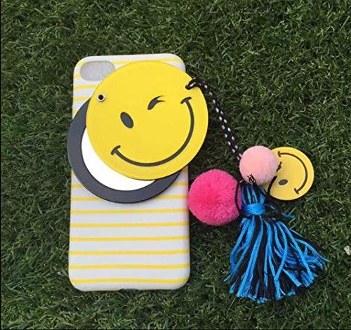 Iphone7plus Mirror Case,Iphone 7 plus Emjio Case,Jesiya Cute Emjio Wink Face Makeup Mirror Pattern Stripe Print With Fur Hair Ball Smile Tassel Case Cover For Iphone 7 plus 5.5"
