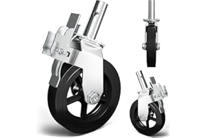 OK5STAR 8 Inch Scaffolding Wheels, Scaffold Caster with Dual Locking Brakes, Heavy Duty 750LBS Rubber Caters 1-3/8" Solid Round Stem Replacement for Scaffold Workbench Shelves