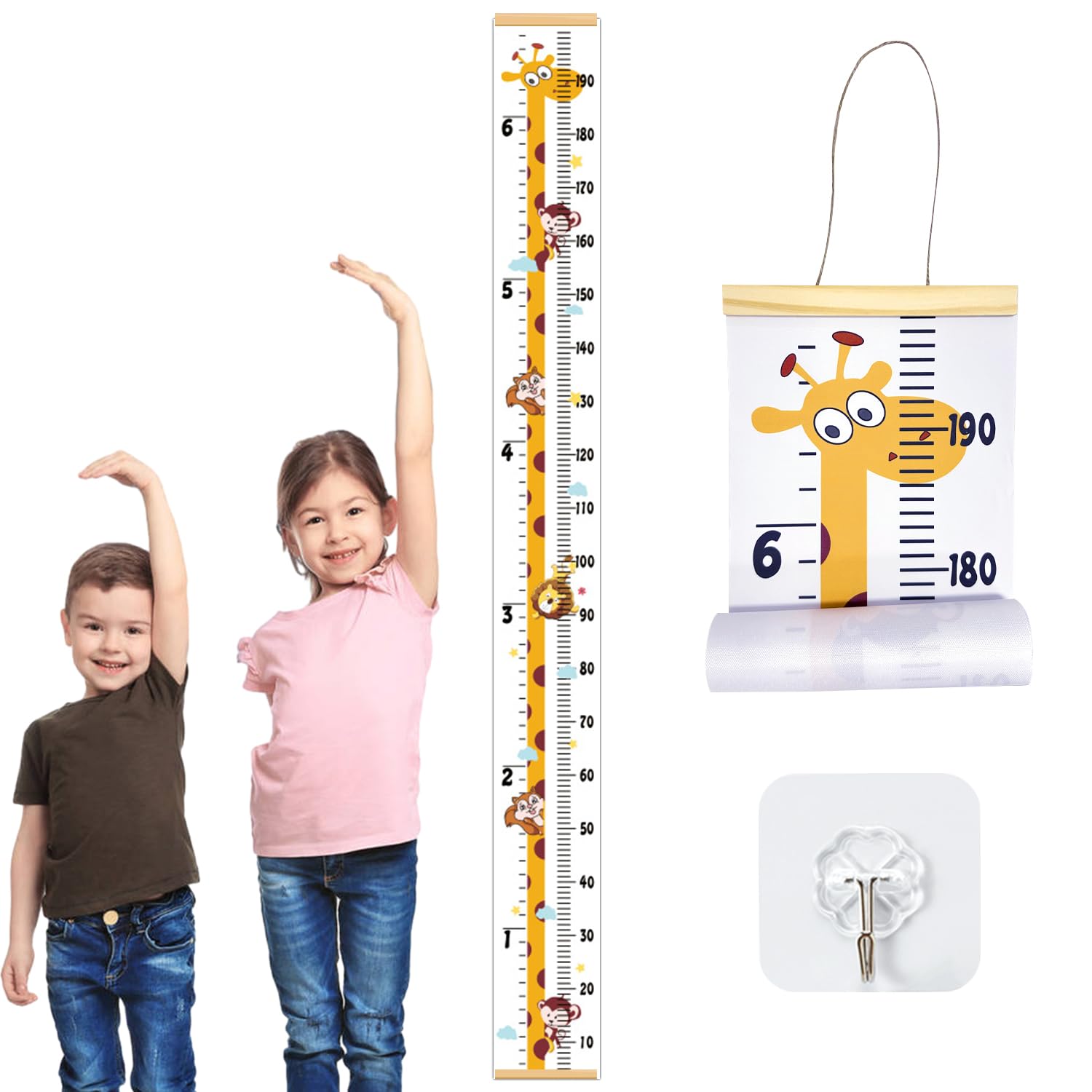 1 Piece Hanging Picture Children's Height Ruler with 1 Hook, Height Growth Chart, Wall-Mounted Measuring Ruler, Suitable for bedrooms, Children's Rooms, Wall Decorations