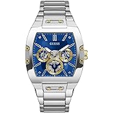 Guess Men's 43mm Watch - Silver Tone Bracelet Blue Dial Silver Tone Case