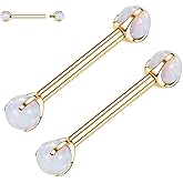 PEAKLINK 14G Titanium Nipple Rings & Barbell - CZ Opal Bridge Piercing Jewelry - Straight Internally Threaded - 12-18mm