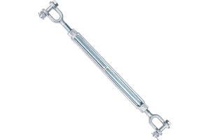 Jamiikury 5/8" Jaw Jaw Turnbuckle Galvanized Jaw and Jaw Turnbuckle, Jaw Jaw Closed Body Marine Turnbuckle Jaw, 5000lbs Working Load Limit, Durable for Wire Rope Cable (5/8" x 12")