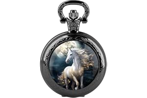 CUSTCH Retro Yang and Yin Dragon Design Glass Dome Quartz Pocket Watches for Women Men Watch Unique Pendant Necklace Jewelry Gifts