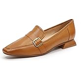 Mona flying Women's Leather Square Toe Penny Loafer Comfort Dress Casual Slip on Flat Office Work Shoes for Ladies