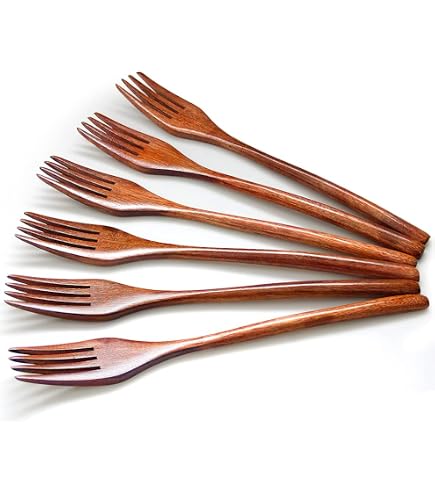 6 Cuillères Et Fourchettes En Bois - 22,5 Cm, Bois De Phoebe - Pour Cuisine, Thé, Miel, Condiments - Réutilisables