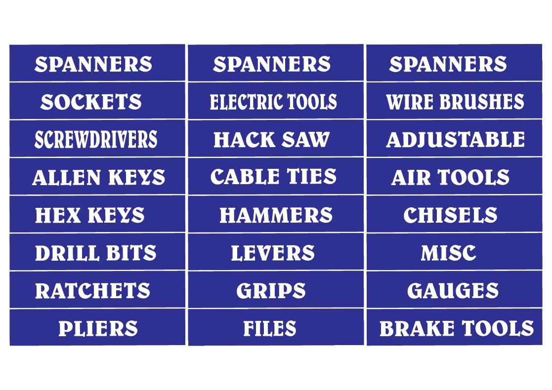 24 Toolbox Drawer Label Stickers Decals Organiser Blue