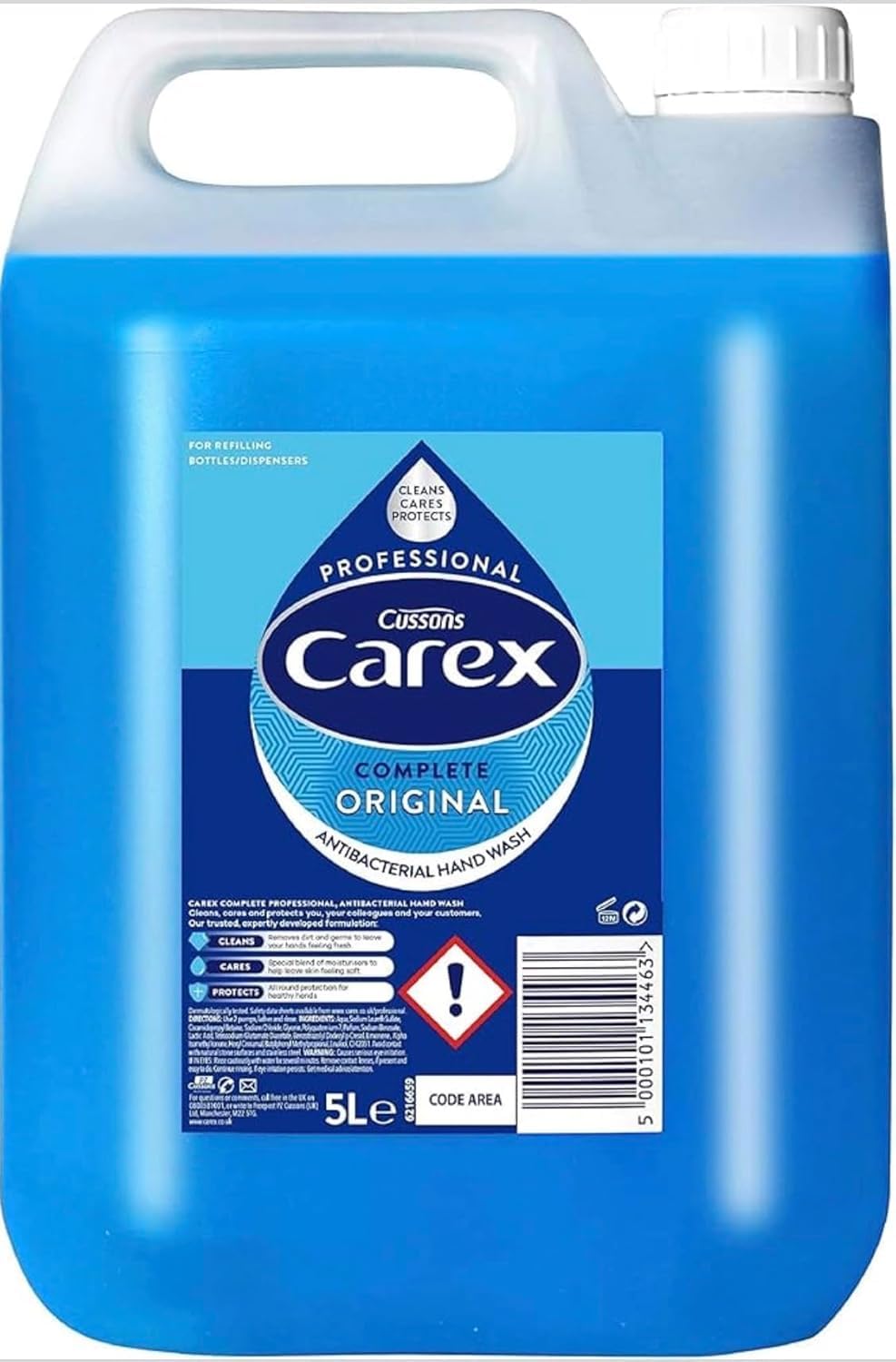 Carex Original Professional Antibacterial Hand Wash - Kills 99.9% of Bacteria & Viruses, Dermatologically Tested Liquid Soap that Cleans, Cares & Protects Hands, 5 Litre