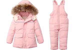 Mokitoni Toddler Boy Winter Hooded Snowsuit Coat Baby Girl Ski Snow Suit Pants Jacket Bib
