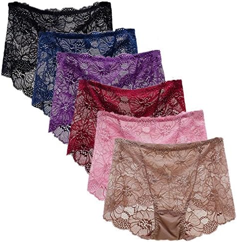 TimNas Womens Sexy High Waist Panties Lace Underwear Hipster Pack of 6