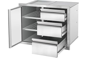 Tactralis Outdoor Kitchen Drawer Combo Cabinet Stainless Steel Triple Drawers & Access Doors, 28" W x 22" H x 19.5" D, Built-in BBQ Island Cabinet for Outdoor Grill Station
