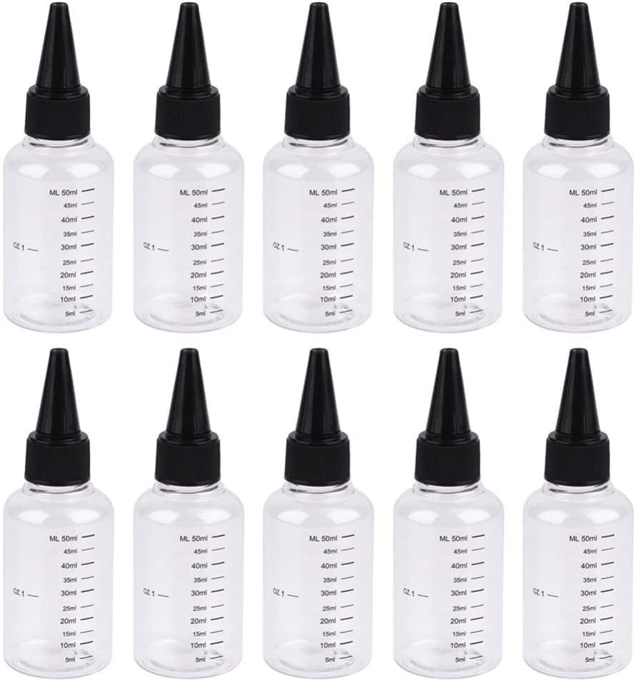 Healifty 10pcs Plastic Small Squeeze Bottles with Twist On Cap Lids for Sauce Condiments Dressing Paint Olive Oil BBQ 60ML