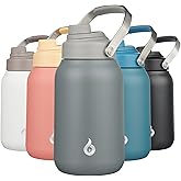 BJPKPK Half Gallon Insulated Water Bottles, 64oz Water Jug with Metal Handle & BPA Free Spout Lid, Dishwasher Safe Flasks, Large Stainless Steel Gym Sport Jugs, Grey