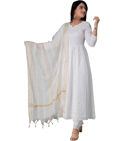 Ensemble Kurta Indien Pour Femme En Coton Imprimé Floral – Comprend Kurta, Pantalon Et Dupatta