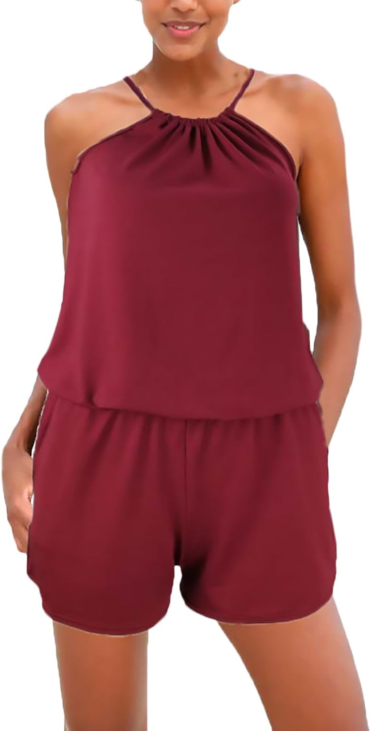 Jumpsuit Damen Kurz Elegant Ärmellos Schulterfrei Sling Elastische