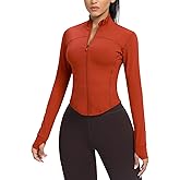 AVGO Women's Cropped Running Workout Jackets Zip Slim Fit Athletic Tops with Thumb Holes