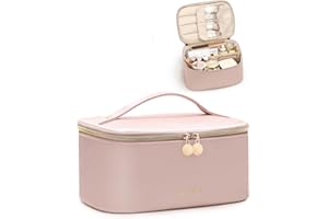 Prite Makeup Bag, Large Capacity Portable Travel Cosmetic Bag, Waterproof Makeup Organizer for Women with Handle and Divider(Pearl Pink)
