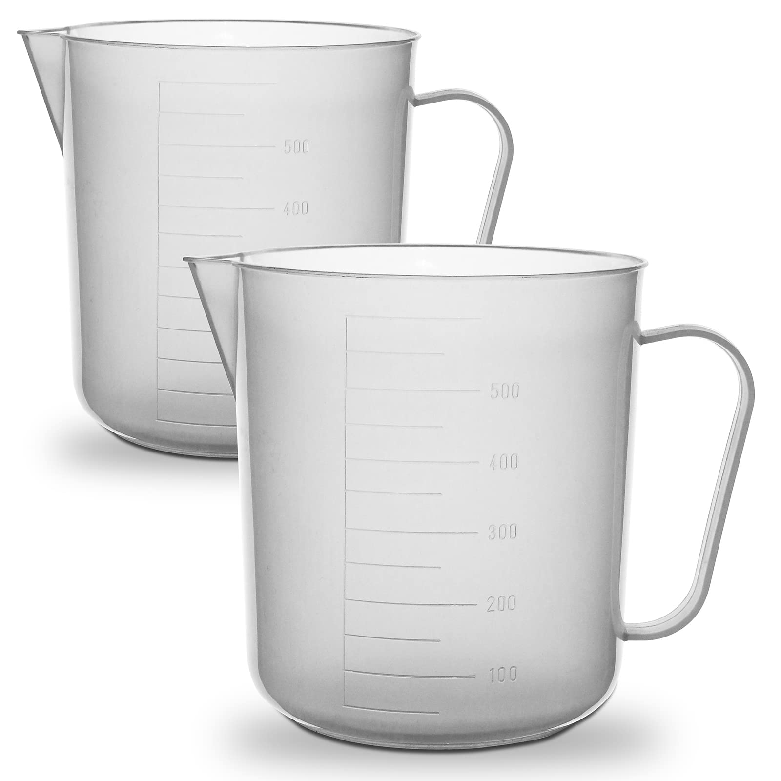 Twin Pack - RE-GEN 500ml Clear Plastic Graduated Container Beaker Measuring Jugs – Ideal for Home, Kitchen, DIY, Laboratory, DIY, Arts & Crafts