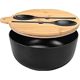 ShineMe Salad Bowl with Lid, 125oz Black Large Salad Mixing Bowl Set with Utensils, Bamboo Fiber Airtight Kitchen Bowl for Storing, & Mixing & Serving & Travelling Indoor & Outdoor