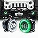 Xprite Fog Lights w/Green Halo Ring Angle Eye DRL, 4 Inch Foglights Compatible with 07-18 Jeep Wrangler JK, 60W LED Front Bumper Replacements 1 Pair, DOT Approved