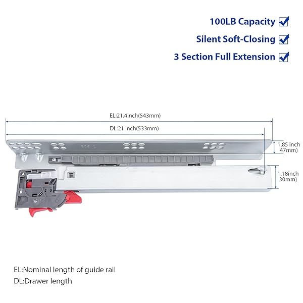LONTAN UNDERMOUNT SOFT CLOSE DRAWER SLIDES 21 INCH HIDDEN BOTTOM MOUNT FULL EXTENSION CABINET RAILS WITH REAR MOUNTING BRACKET AND LOCKING DEVICES 1 PAIR CONCEALED DRAWER RUNNERS 100LB LOAD CAPACITY