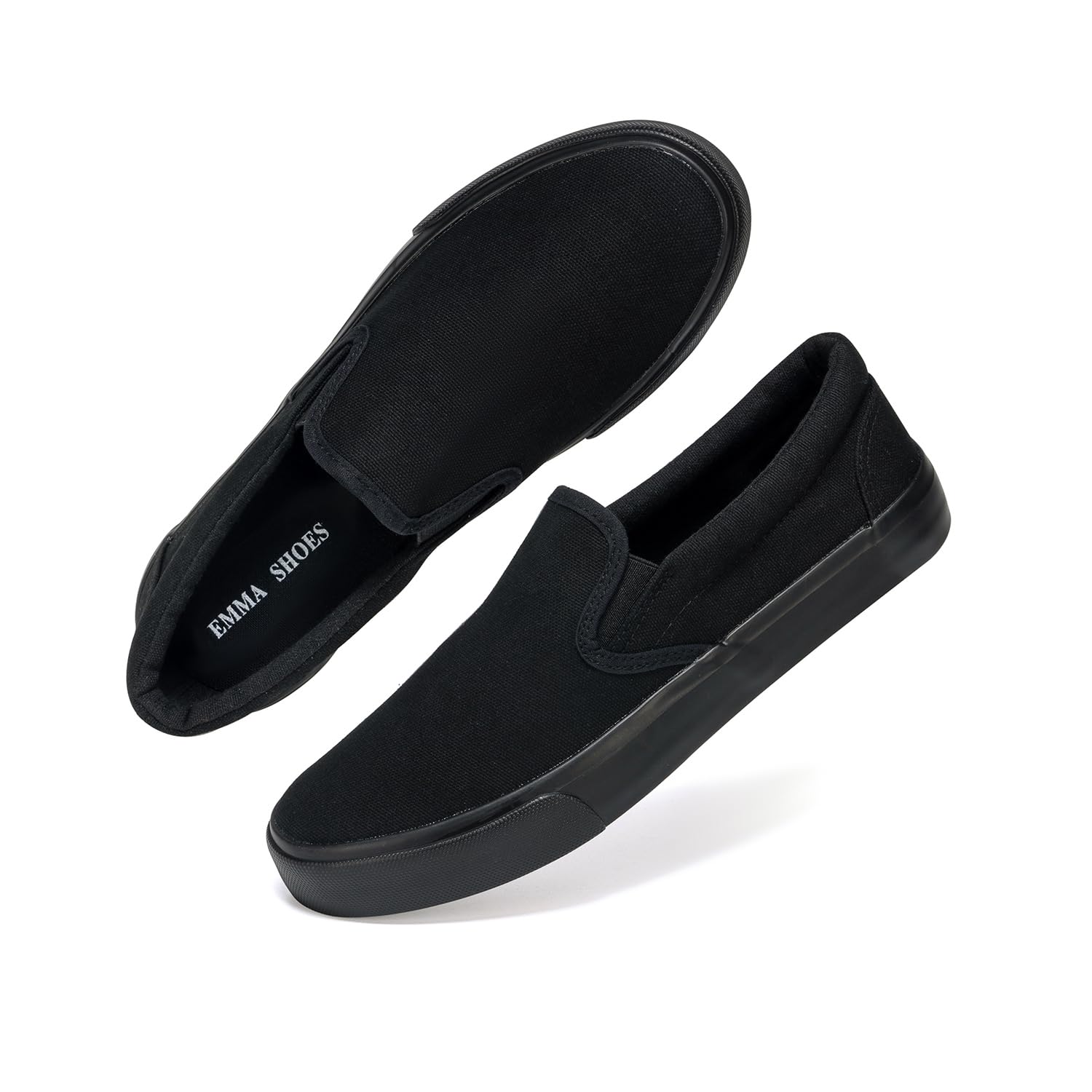 Photo 1 of Low-Top Slip Ons Women's Fashion Sneakers Casual Canvas Sneakers for Women Comfortable Flats Breathable Padded Insole Slip on Sneakers Women Low Slip on Shoes (All Black, Numeric_8)