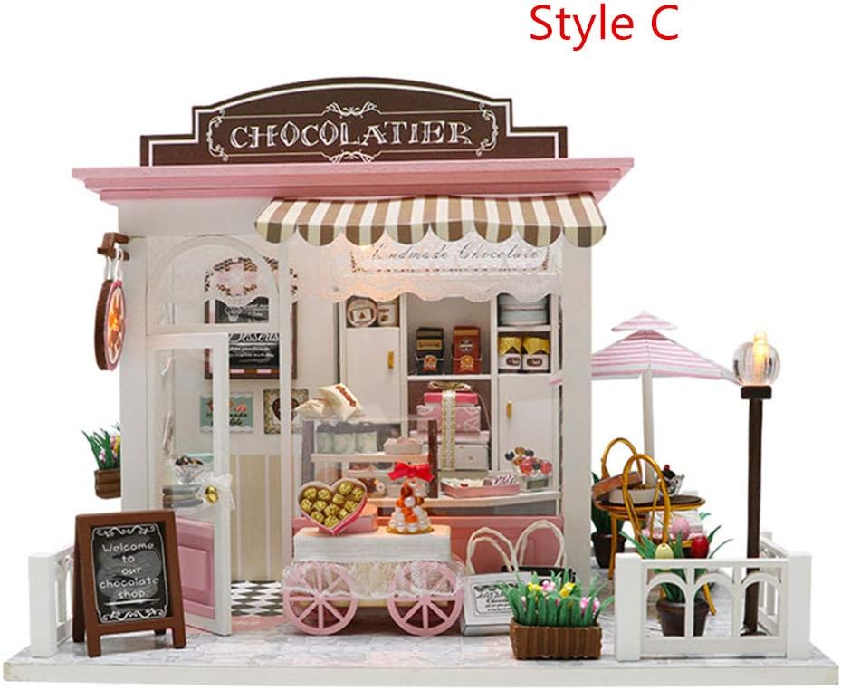 Minsong DIY 3D Dollhouse, Wooden Miniature Furniture Kit Mini Doll House Playset,Best Christmas Birthday Gifts for Kids and Adults (Style C)
