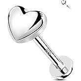 Jewseen 16G Internally Threaded Helix Piercing Jewelry Heart Flat Back Cartilage Stud 925 Sterling Silver Tragus Helix Earrings Heart Nose Lip Piercing Jewelry for Women Men