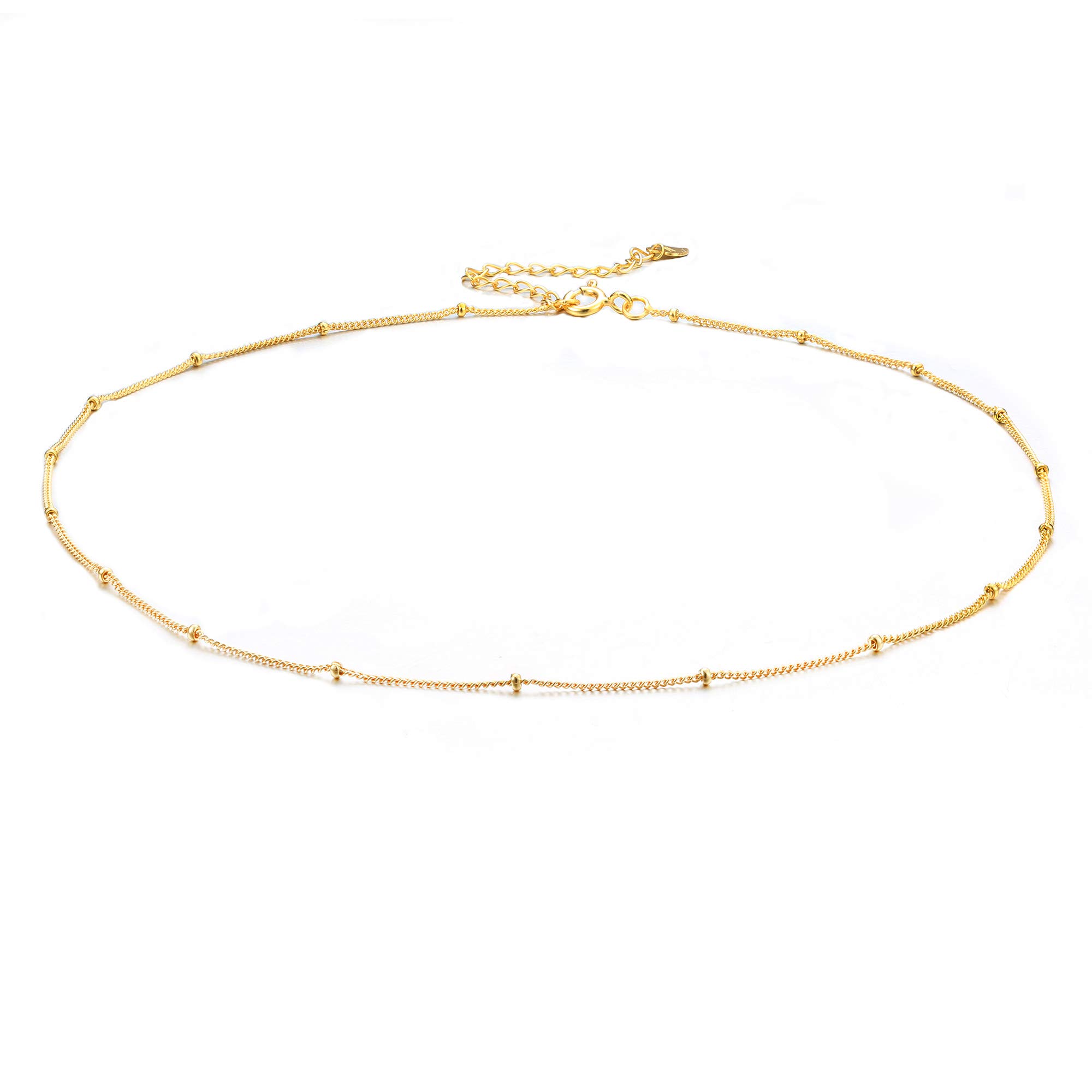 MILACOLATO Gold Tone Choker Necklace 925 Sterling Silver 18K Gold Plated Dainty Satellite Necklace Beaded Chain Choker Layering Choker Necklace for Women