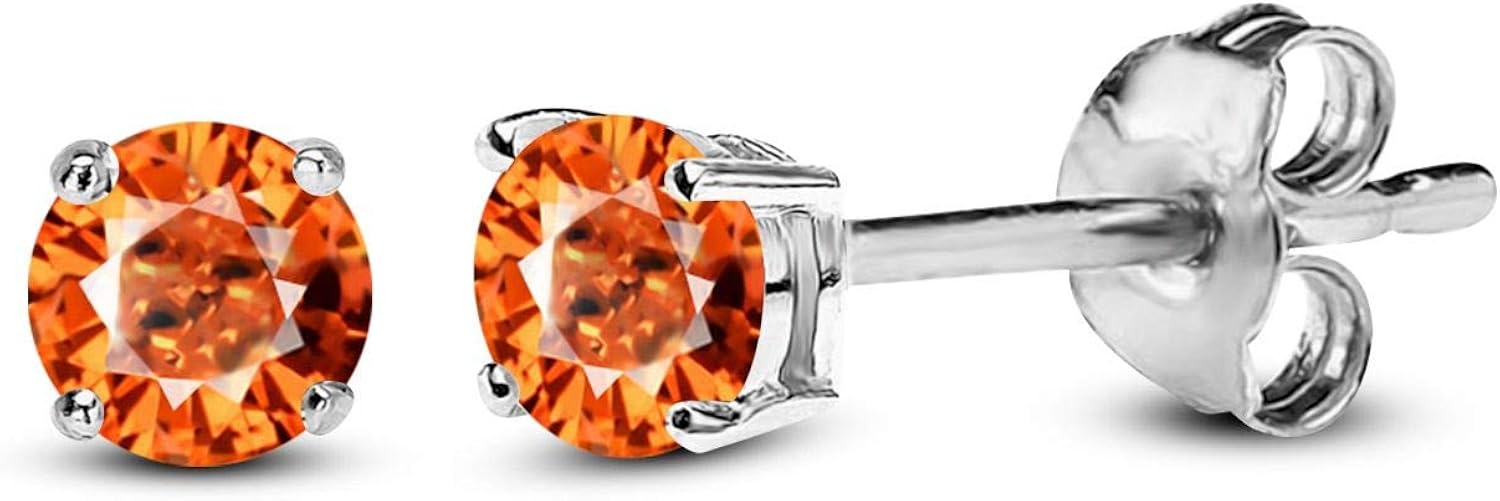 Gemstar Jewellery Round Orange Sapphire 925 Silver Stud