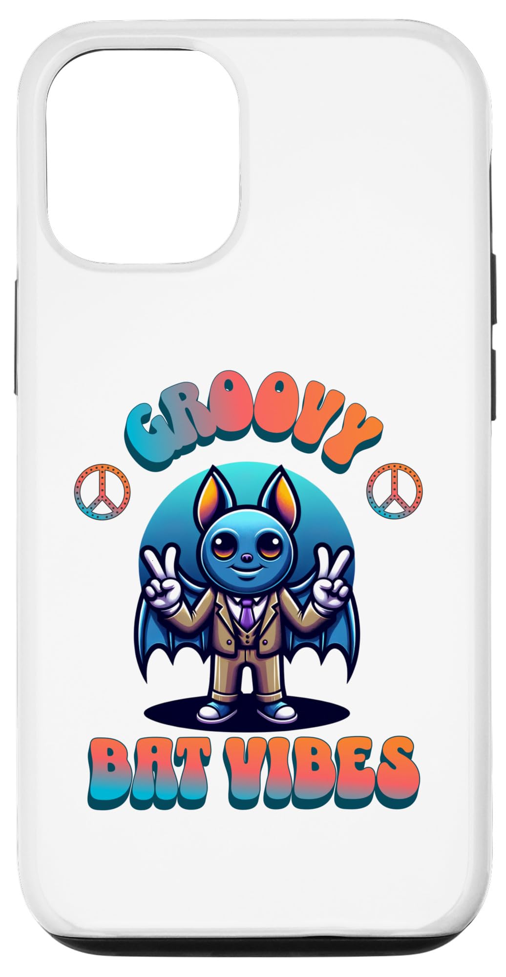 iPhone 15 Groovy Bat Vibes Halloween Hippy Peace Animal Lovers Case