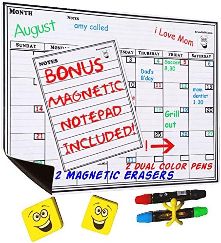 ItemMax Magnetic Dry Erase Calendar for Refrigerator - Monthly - Complete with Whiteboard Markers, Erasers, Magnet Pen Holder and Notepad