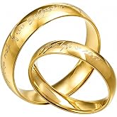 Gemini Personalize His and Her 18K Gold Color Anniversary Wedding Titanium Rings Set Dome Court Valentine Day Gift